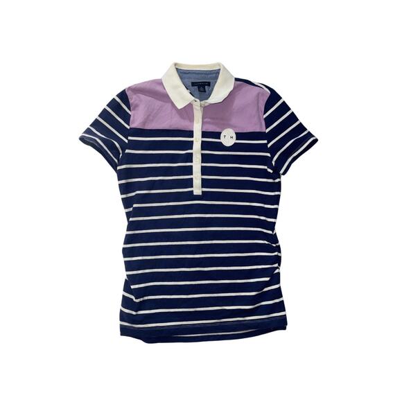 Tommy Hilfiger Striped Collar Button Polo Shirt Size Medium Y2K Anchor Nautical - Picture 1 of 4